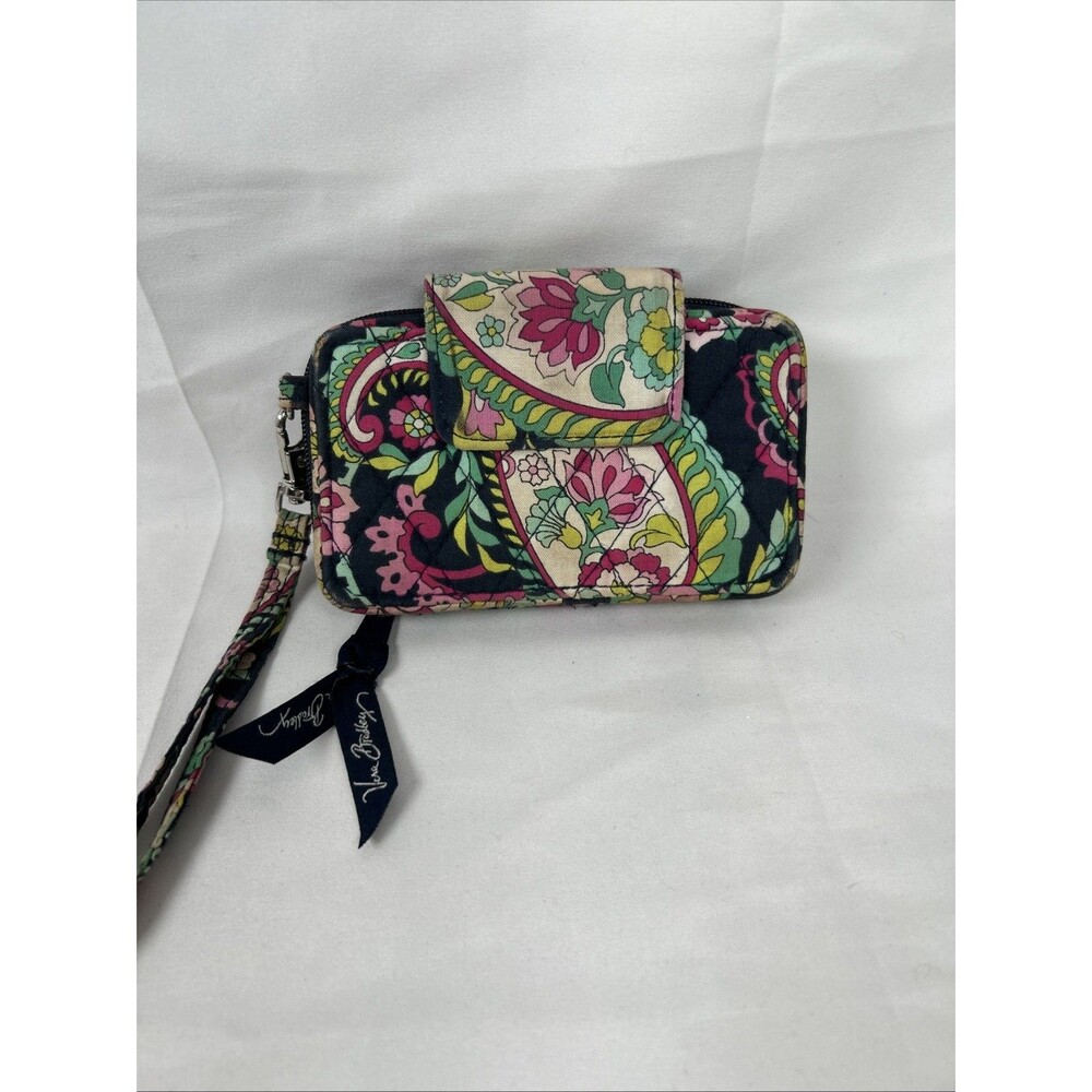 Vera Bradley Zip Around Wristlet Petal Paisley Wallet Card Case Blue Pink Floral